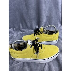 Vans Off The Wall Yellow Fleece Lined Shoes 721356Leopard Print SZ 9 Woman's